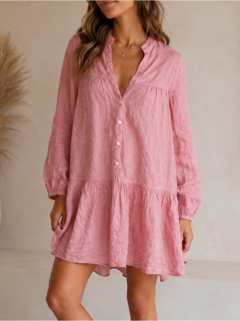 Koch button down long sleeve mini dress size M